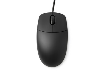 Poster - Classic black wired computer mouse isolated on transparent background, perfect for technology or office related projects