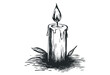 © Mr. Stocker - Hand-drawn dripping candle with leaves and flame illustration. Vector retro hand drawn illustration