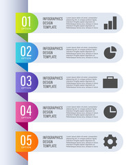 Poster - Vertical infographic template for business presentations. Five steps or processes with icons and space for data