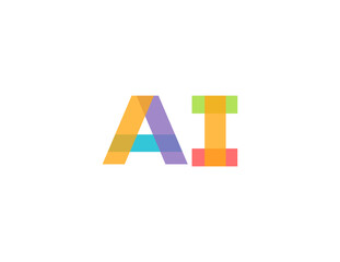 Aufkleber - AI Color Blocky Logo Monogram Design For Tech, Chatbot, Virtual Assistant, Neural Network, SaaS, Smart Digital Tool For Startup of Communication System and Automatisation. Vector Illustration.