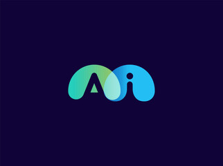 Aufkleber - AI Logo Overlay Balls Monogram Design For Tech, Chatbot, Virtual Assistant, Neural Network, SaaS, Smart Digital Tool For Startup of Communication System and Automatisation. Vector Illustration