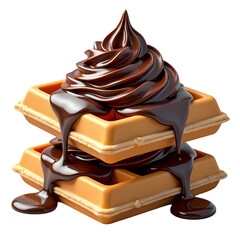 Poster - Stack of waffles topped with chocolate cream and chocolate sauce isolated on transparent background
