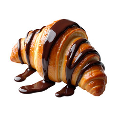 Poster - A croissant with chocolate sauce drizzled on top on isolated on transparent background