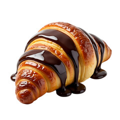 Poster - A croissant with chocolate sauce on top  isolated on transparent background