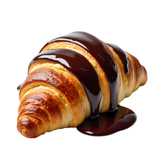 Poster - A croissant covered with chocolate sauce isolated on transparent background