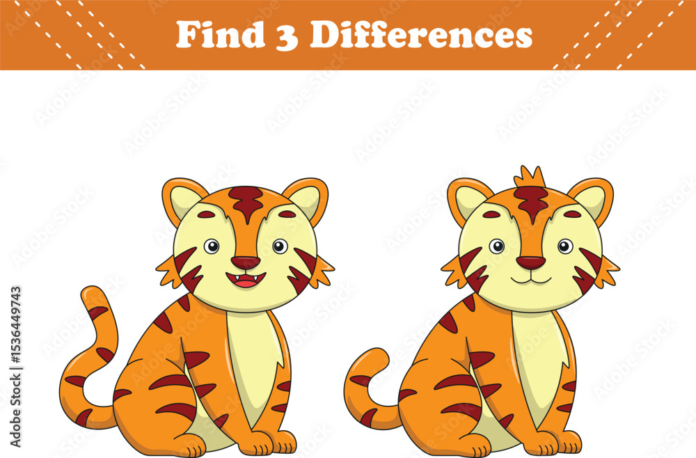 Education game for children find three differences between two tiger ...