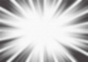 Fototapete - Halftone gradient sun rays pattern. Abstract halftone vector dots background. monochrome dots pattern. Vector background in comic book style with sunburst rays and halftone. Retro pop art design.