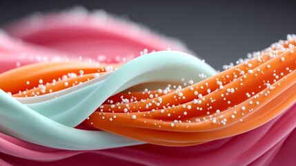 Poster - Colorful candy bar with a white stripe. The candy bar is made of different colored gummy bears and is covered in white sugar