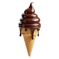 Poster - A chocolate ice cream cone with dripping chocolate topping it isolated on transparent background