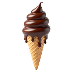 Poster - A chocolate ice cream cone with dripping chocolate on isolated on transparent background