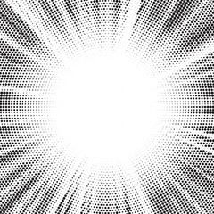 Leinwandbilder - Halftone gradient sun rays pattern. Abstract halftone vector dots background. monochrome dots pattern. Vector background in comic book style with sunburst rays and halftone. Retro pop art design.