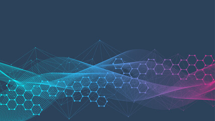 Poster - Structure molecule and communication Dna, atom, neurons. Science concept for your design. Connected lines with dots. Medical, technology, chemistry, science background. Vector illustration.