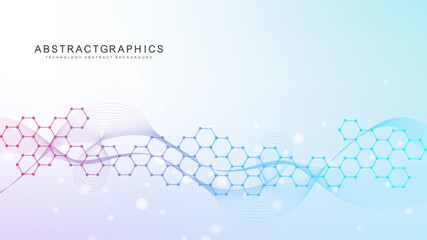Aufkleber - Health care abstract background with lines, dots and hexagons. Medical innovation banner template concept. illustration.