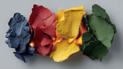 Poster - Pile of colorful paper with a yellow piece in the middle