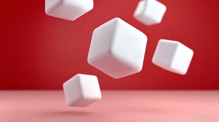 Poster - Close up of four white cubes in the air