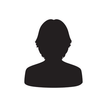 センター分けヘアスタイルの男性モノクロシルエットイラスト　黒