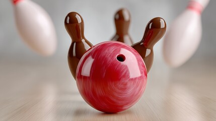 Poster - Bowling ball with two wooden pins on either side of it