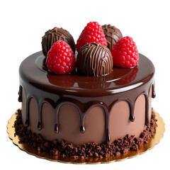 Poster - A chocolate cake with raspberries and chocolate ball toppings isolated on transparent background
