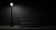 © 5 Grace Media - A solitary street lamp casts a glow on an empty bench against a dark brick wall at night