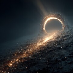Wall Mural - abstract black hole vortex in space with golden light stream space vortex light golden abstract dark