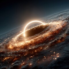 Wall Mural - cosmic phenomenon: black hole or wormhole with glowing accretion disk in space wormhole space cosmic