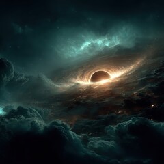 Wall Mural - abstract space scene with black hole, swirling energy, and cosmic clouds space clouds abstract dark