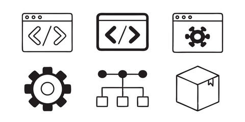 Poster - Black and White Icons Set Web Development Coding Design Settings Data Structure Hierarchy Website