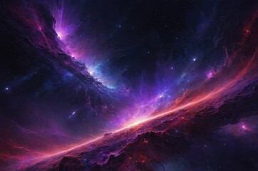Wall Mural - Purple and red space clouds forming a glowing nebula across an infinite starry cosmic backdrop.

