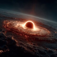 Wall Mural - black hole singularity with accretion disk in space over dark alien world singularity space dark awe