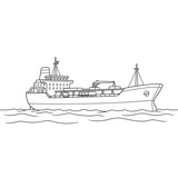 Coloring page of a cargo ship at sea vector illustration outline drawing for kids and adults on transparent background