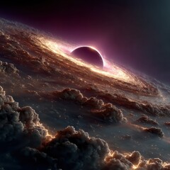 Wall Mural - abstract cosmic eclipse with glowing nebula and swirling clouds in deep space space cosmic eclipse