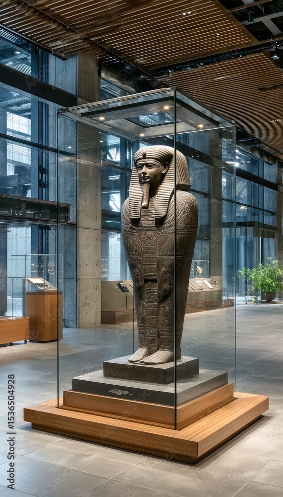 Ancient Egyptian statue in museum display case Stock Photo | Adobe Stock