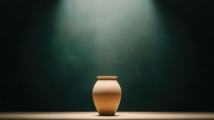 Poster - Elegant clay pot illuminated by soft light on simple background for artistic and decorative purposes in various settings