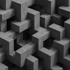 Poster - Abstract 3D geometric pattern with dark concrete blocks, modern brutalist architecture background
