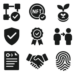Poster - Set of icons that include a check mark, a handshake, a shield, a plant