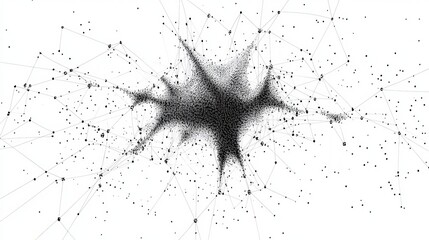 Poster - Conceptual illustration of a neuron with connections in a modern black pattern for neuroscience use.