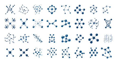 Wall Mural - scientific molecules atomic structure cartoon vector set. chemical bonds dna helix nanotechnology bi