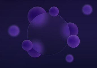 Poster - Dark glassmorphism circle panel with violet spheres