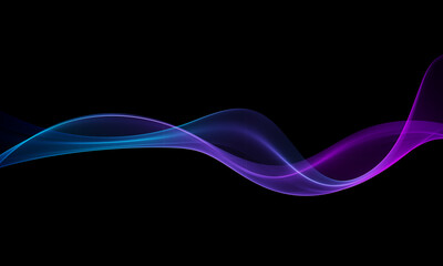 Poster - Abstract neon wave with blue and purple glow on black background