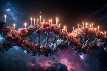 Wall Mural - abstract day of the dead altar shaped like a dna strand, representing ancestry and remembrance symbo