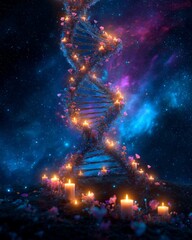 Wall Mural - abstract day of the dead altar shaped like a dna strand, representing ancestry and remembrance symbo
