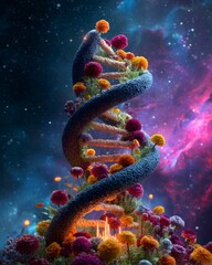 Wall Mural - abstract day of the dead altar shaped like a dna strand, representing ancestry and remembrance symbo