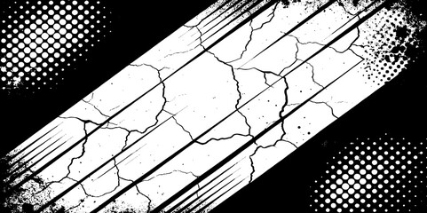 Aufkleber -  black and white abstract background with cracks and halftone dots and diagonal lines design creating a grunge.
