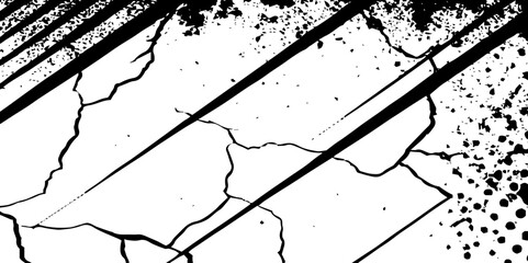Aufkleber -  black and white abstract background with cracks and halftone dots and diagonal lines design creating a grunge.