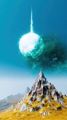 lone mountain peak under celestial explosion