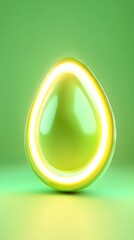 Poster - Luminous, lime-green egg-shaped form with glowing neon ring.