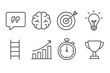 © SanyBRZ - Motivational Study Icons. Line style icons of study motivation: motivational quote, brain icon, goal target, light bulb. success