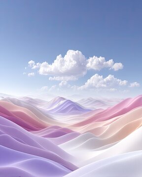 Pastel Abstract Landscape with Layered Hills and Soft Clouds