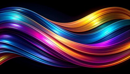 Poster - Vibrant Abstract 3D Wave of Colorful Fluid Lines on Black Background.