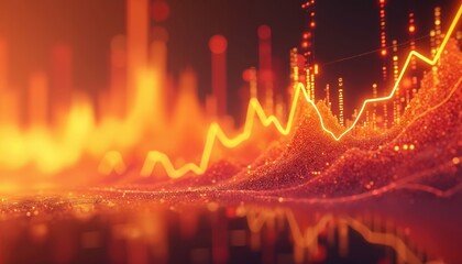 Fototapete - 3D financial chart against bright business setting. Glowing lines, data points reflect investment, market analysis, economic growth, business success, finance. Digital tech concept, modern finance